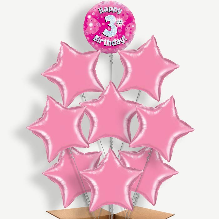 Happy 3rd Birthday Pink Hearts Helium Balloon Bundle | Party Save Smile