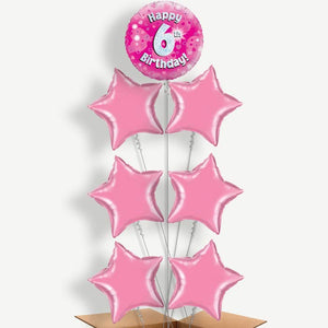Happy 6th Birthday Pink Hearts 7 Helium Balloon Arrangement