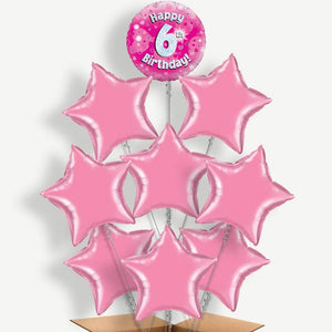 Happy 6th Birthday Pink Hearts 9 Helium Balloon Bundle