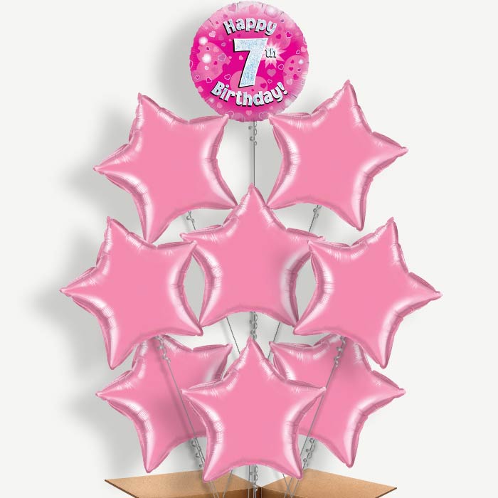 Happy 7th Birthday Pink Hearts Helium Balloon Bundle | Party Save Smile