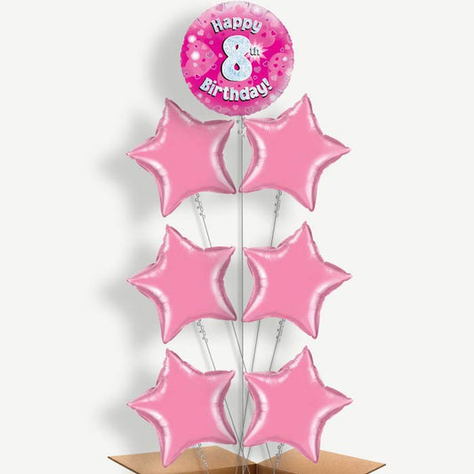 Happy 8th Birthday Pink Hearts Helium Balloon Arrangement | Party Save Smile