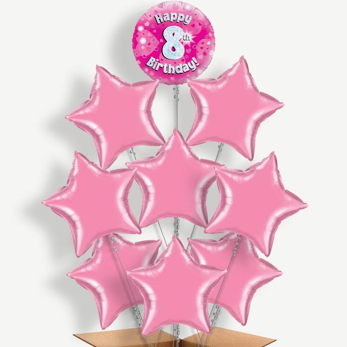 Happy 8th Birthday Pink Hearts Helium Balloon Bundle | Party Save Smile