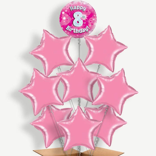 Happy 8th Birthday Pink Hearts Helium Balloon Bundle | Party Save Smile