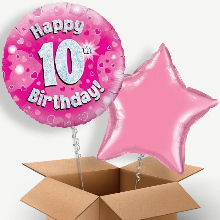 Happy 10th Birthday Pink Hearts Helium Balloon Duo | Party Save Smile