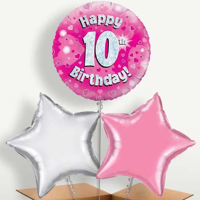 Happy 10th Birthday Pink Hearts Trio Balloon Bunch | Party Save Smile