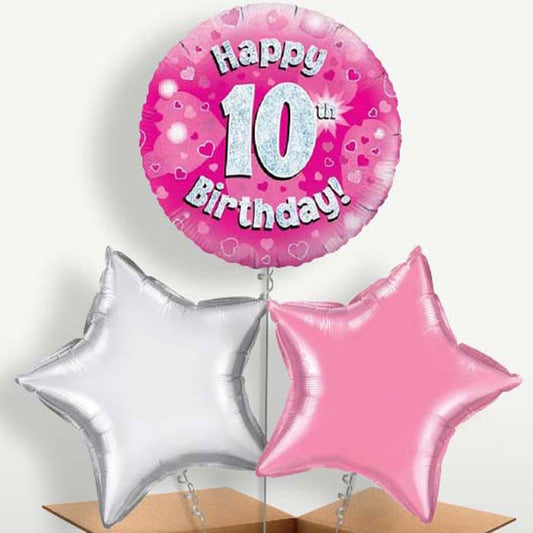 Happy 10th Birthday Pink Hearts Trio Balloon Bunch | Party Save Smile