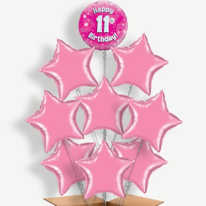Happy 11th Birthday Pink Hearts Helium Balloon Bundle | Party Save Smile