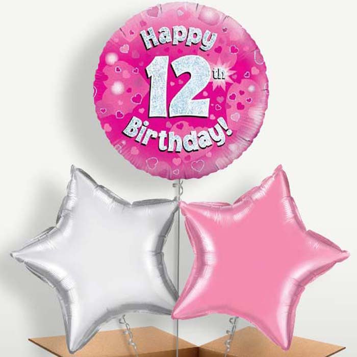 Pink 12th Birthday Balloon Bunch inflated with Helium | Party Save Smile