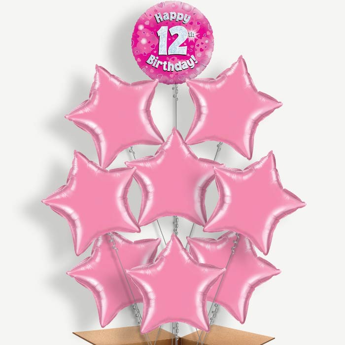 Pink 12th Birthday Balloon Bundle Inflated with Helium | Party Save Smile