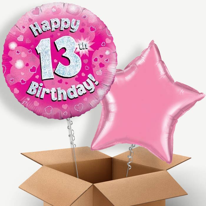 Pink Hearts 13th Birthday Helium Balloon Couple | Party Save Smile