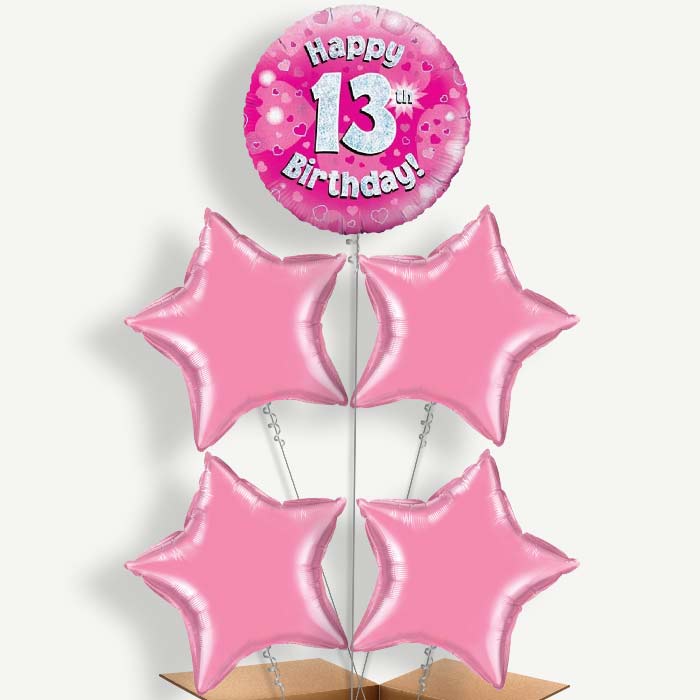Pink Hearts 13th Birthday Helium Cluster Balloons | Party Save Smile