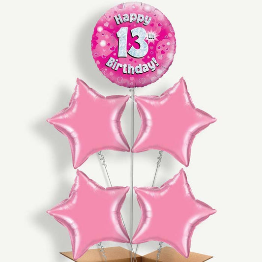 Pink Hearts 13th Birthday Helium Cluster Balloons | Party Save Smile