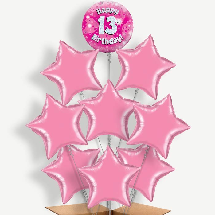 Pink Hearts 13th Birthday Helium Balloon Bundle | Party Save Smile