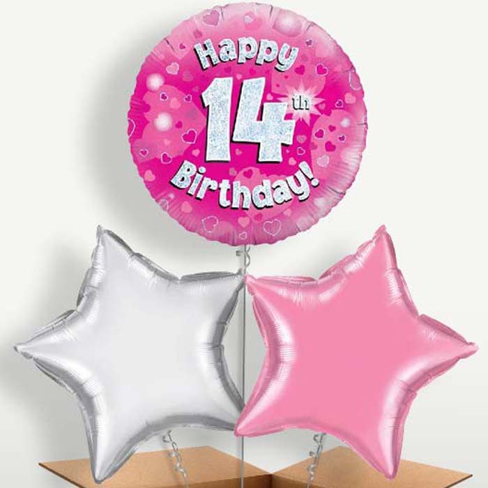 Pink 14th Birthday Balloon Bunch inflated with Helium | Party Save Smile