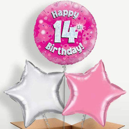 Pink 14th Birthday Balloon Bunch inflated with Helium | Party Save Smile