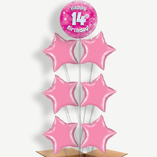 Pink 14th Birthday Balloon Arrangement Inflated with Helium | Party Save Smile