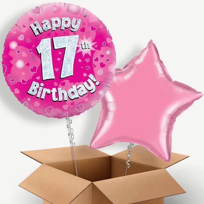 Happy 17th Birthday Pink Hearts Helium Balloon Duo | Party Save Smile