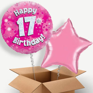 Happy 17th Birthday Pink Hearts Helium Balloon Duo