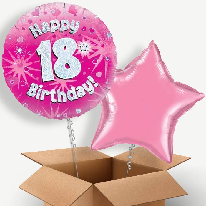 Happy 18th Birthday Pink Hearts Helium Balloon Duo | Party Save Smile