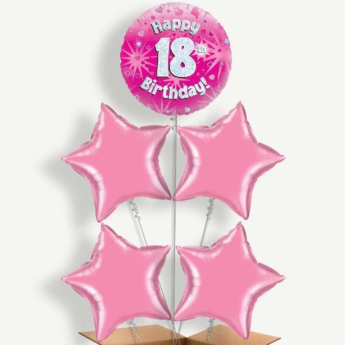 Happy 18th Birthday Pink Hearts Helium Cluster Balloons | Party Save Smile
