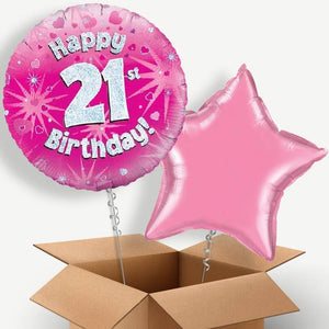 Happy 21st Birthday Pink Hearts Helium Balloon Duo