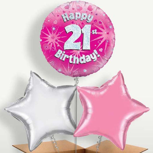 Happy 21st Birthday Pink Hearts Trio Balloon Bunch | Party Save Smile