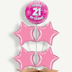 Happy 21st Birthday Pink Hearts 5 Helium Cluster Balloons