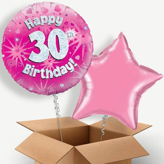 Happy 30th Birthday Pink Hearts Helium Balloon Duo | Party Save Smile