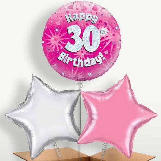 Happy 30th Birthday Pink Hearts Trio Balloon Bunch | Party Save Smile