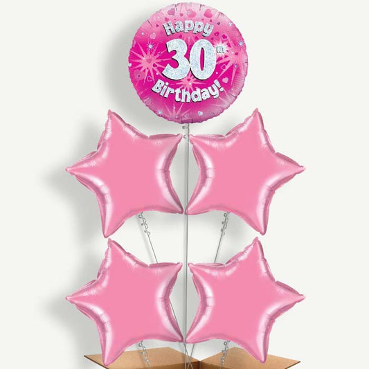 Happy 30th Birthday Pink Hearts Helium Cluster Balloons | Party Save Smile