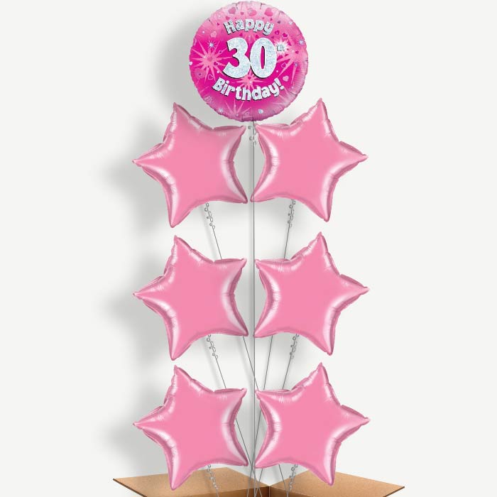 Happy 30th Birthday Pink Hearts Helium Balloon Arrangement | Party Save Smile