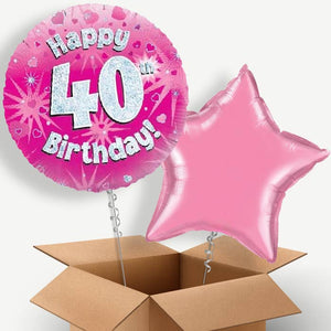 Happy 40th Birthday Pink Hearts Helium Balloon Duo