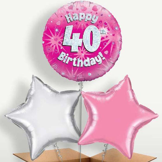 Happy 40th Birthday Pink Hearts Balloons in a Bunch | Party Save Smile