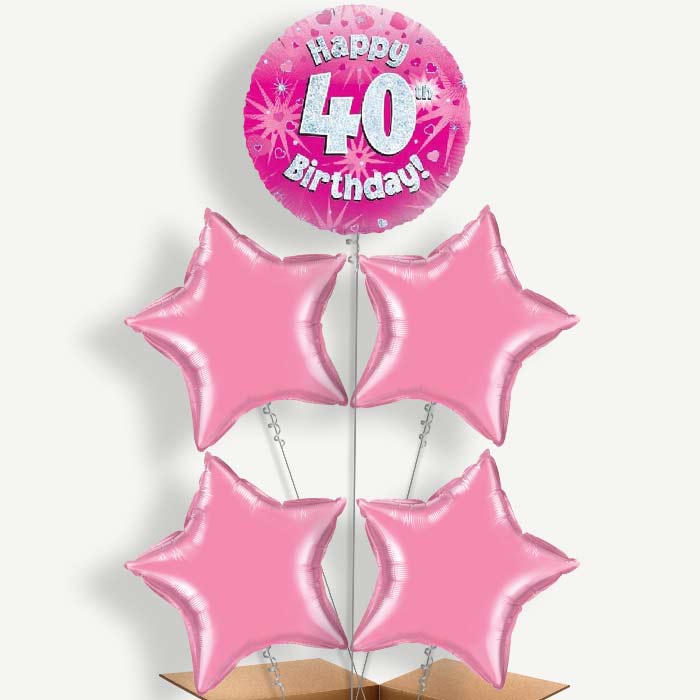 Happy 40th Birthday Pink Hearts Helium Cluster Balloons | Party Save Smile