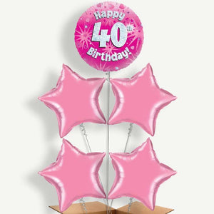 Happy 40th Birthday Pink Hearts 5 Helium Cluster Balloons
