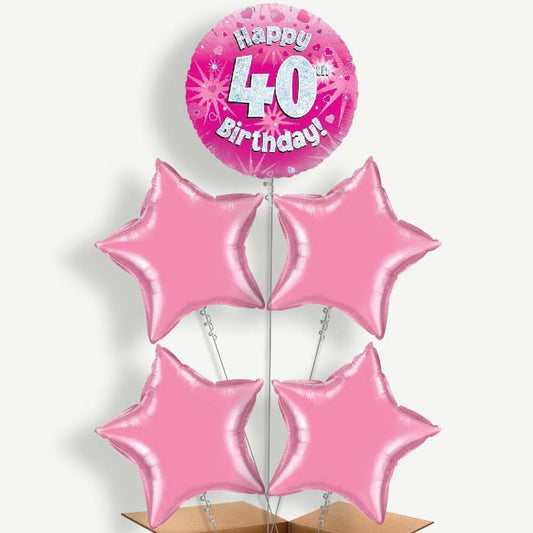 Happy 40th Birthday Pink Hearts Helium Cluster Balloons | Party Save Smile