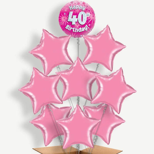 Happy 40th Birthday Pink Hearts Helium Balloon Bundle | Party Save Smile