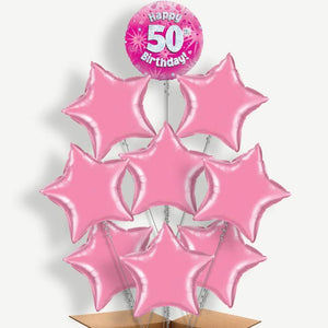 Happy 50th Birthday Pink Hearts 9 Helium Balloon Bundle