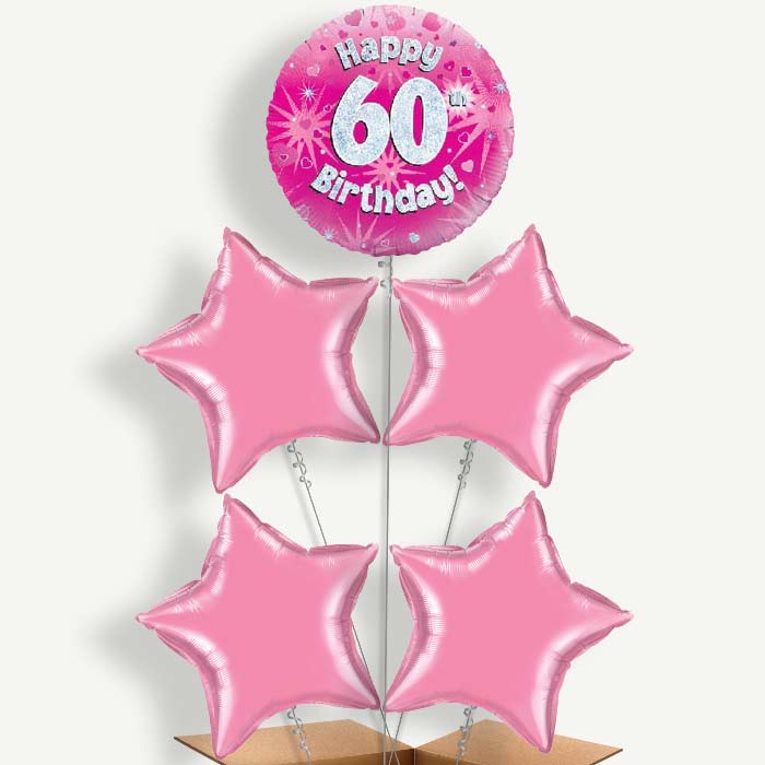 Happy 60th Birthday Pink Hearts Helium Cluster Balloons | Party Save Smile