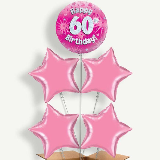 Happy 60th Birthday Pink Hearts Helium Cluster Balloons | Party Save Smile