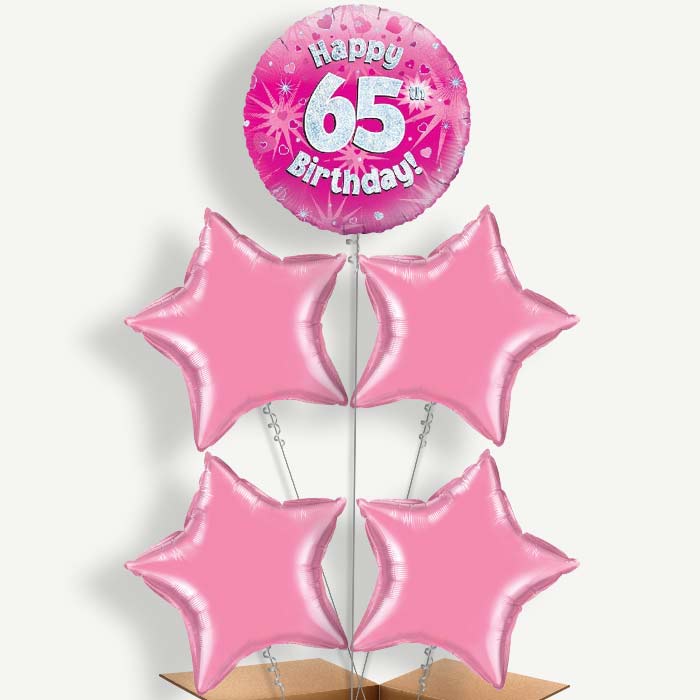 Happy 65th Birthday Pink Hearts Helium Cluster Balloons | Party Save Smile