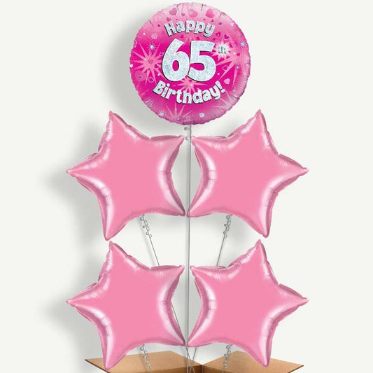 Happy 65th Birthday Pink Hearts Helium Cluster Balloons | Party Save Smile