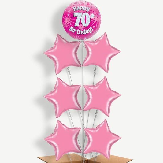 Happy 70th Birthday Pink Hearts Helium Balloon Arrangement | Party Save Smile
