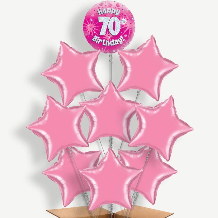 Happy 70th Birthday Pink Hearts Helium Balloon Bundle | Party Save Smile