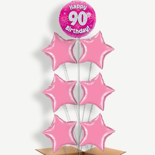 Happy 90th Birthday Pink Hearts Helium Balloon Arrangement | Party Save Smile