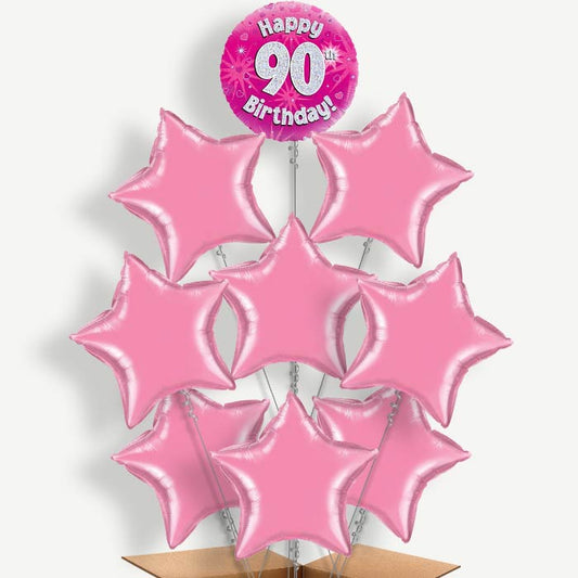 Happy 90th Birthday Pink Hearts Helium Balloon Bundle | Party Save Smile