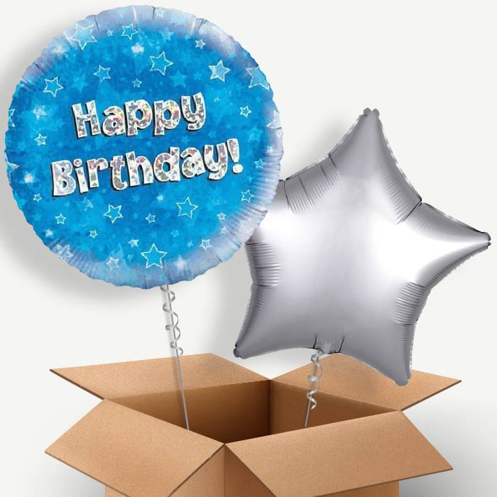 Happy Birthday Blue Stars Helium Balloon Pair | Party Save Smile
