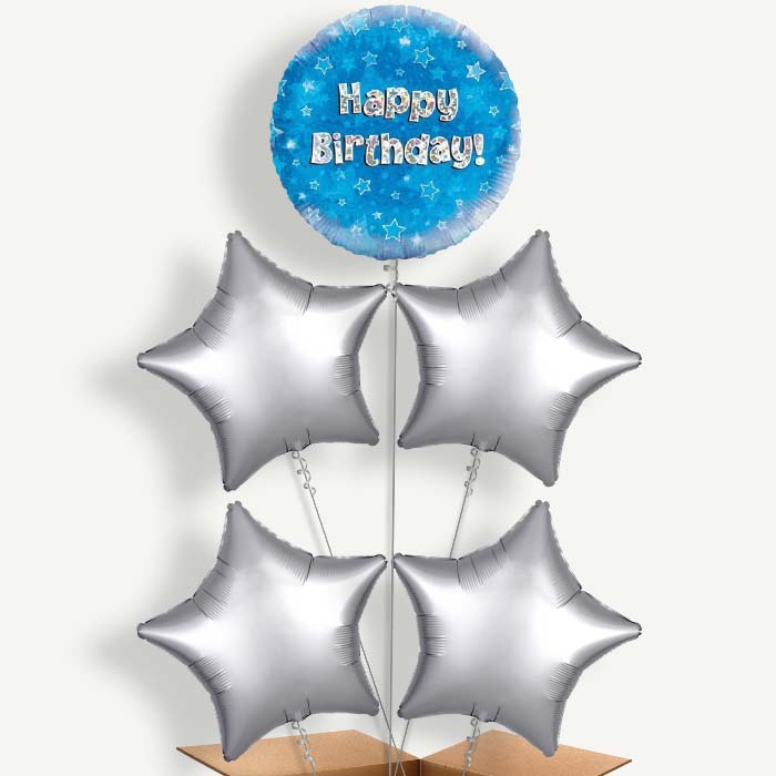 Happy Birthday Blue Stars Helium Cluster Balloons | Party Save Smile