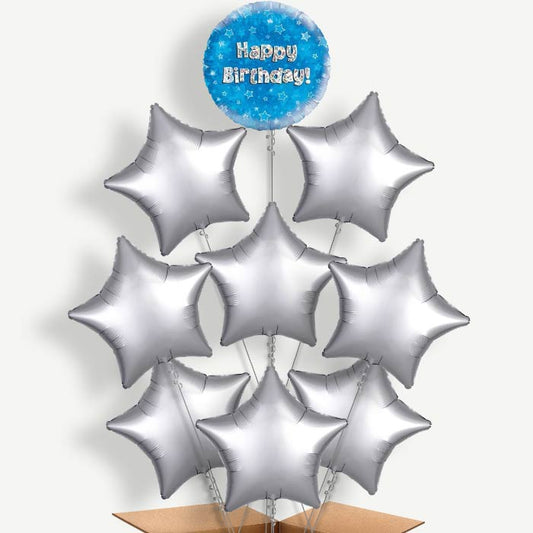 Happy Birthday Blue Stars Helium Balloon Bundle | Party Save Smile