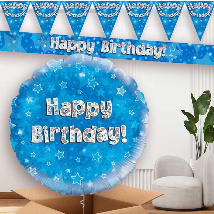 Blue Stars Happy Birthday Banner and Balloon | Party Save Smile